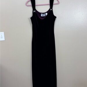 Vintage Mary McFadden Maxi Dress Velvet Side Slit Size 16 Y2K Wine Whimsigoth